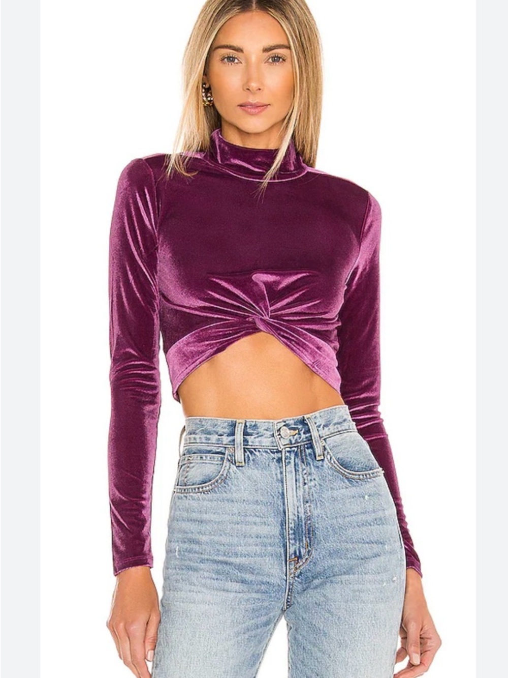 Lovers + Friends Olivia Velvet Twist Front Crop Top Small Burgundy Revolve